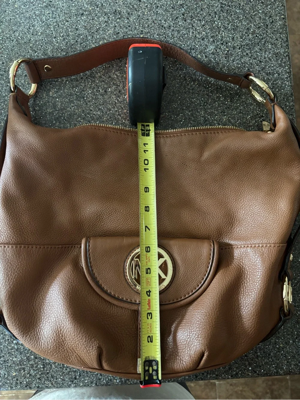 Michael Kors Chestnut Brown Pebbled Leather Hobo with Gold MK Emblem